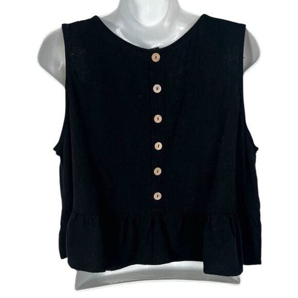 Prinbara Cropped Ruffle Tank Top Sleeveless Linen Blend Black XL - Picture 11 of 12